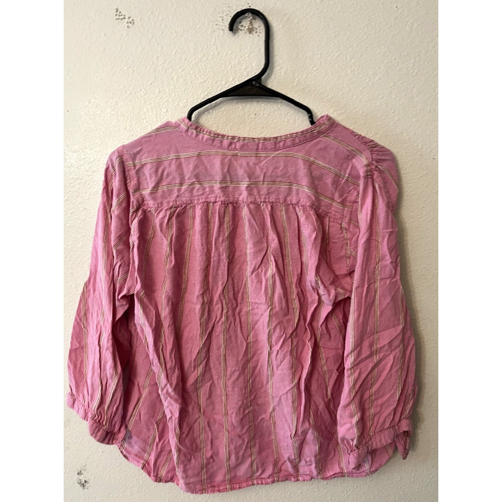 Old Navy OLD NAVY Women Blouse Small Pink White Striped Long Sleeve V-Neck Machine Washable Size S / US 4 / IT 40 - 3 Thumbnail