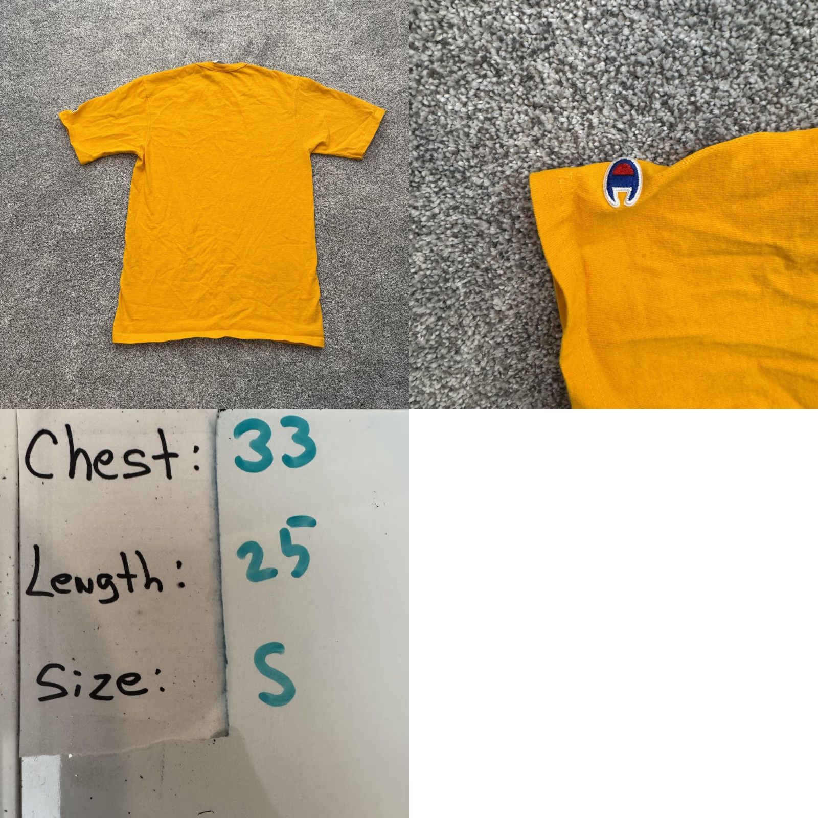 Champion Champion Shirt Mens Small Yellow Embroidered Logo Classic Casual Tee 100% Cotton Men Crew Neck Short Sleeve Solid Vintage No Size US S / EU 44-46 / 1 - 8 Thumbnail
