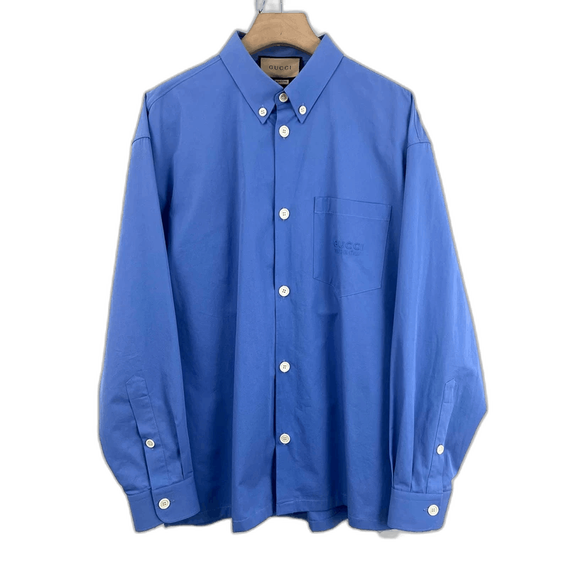 Gucci Gucci Blue Long Sleeve Shirt with Logo Size US L / EU 52-54 / 3 - 1 Thumbnail
