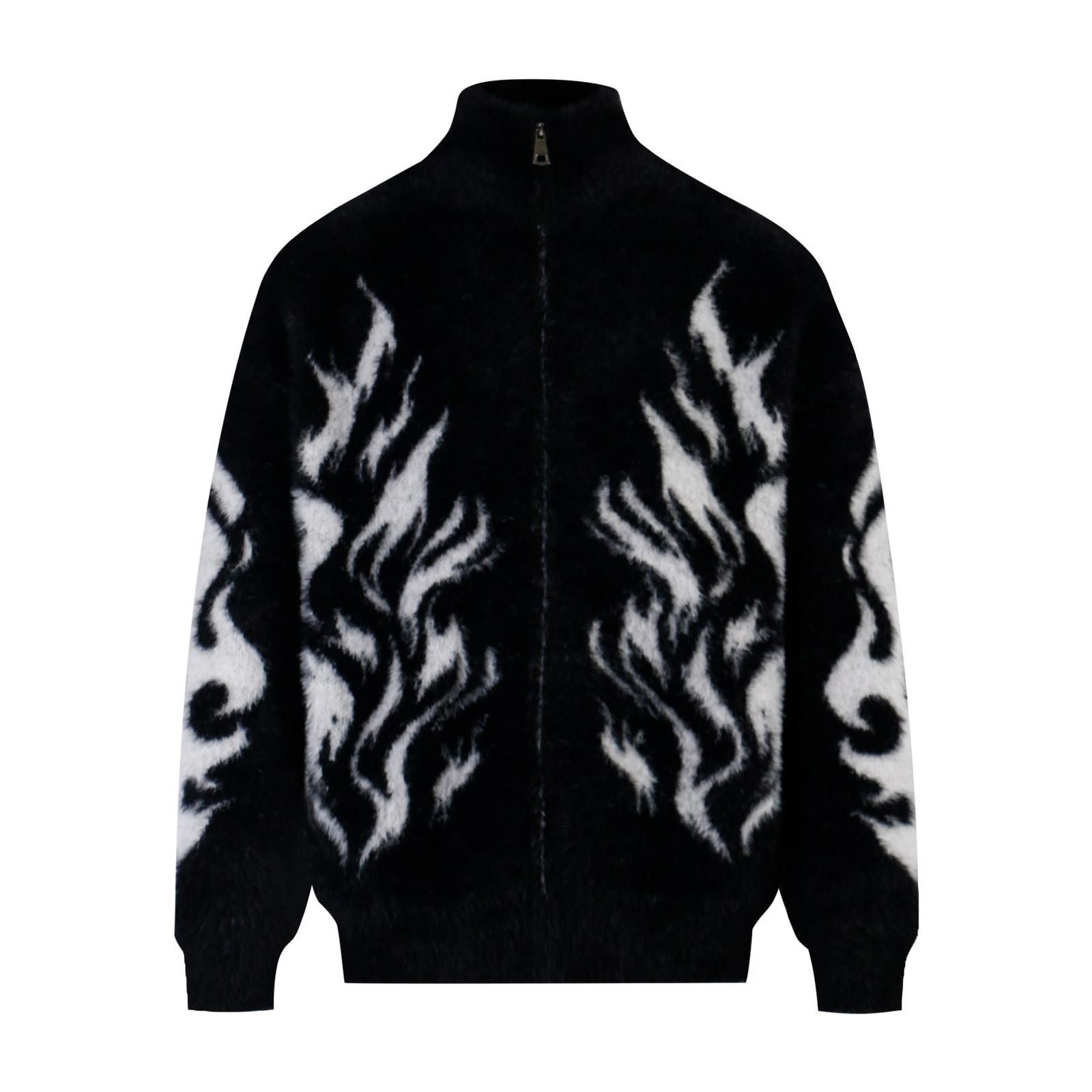 Japanese Brand Fuzzy Flame Pattern Zip-Up Sweater Size ONE SIZE - 2 Thumbnail