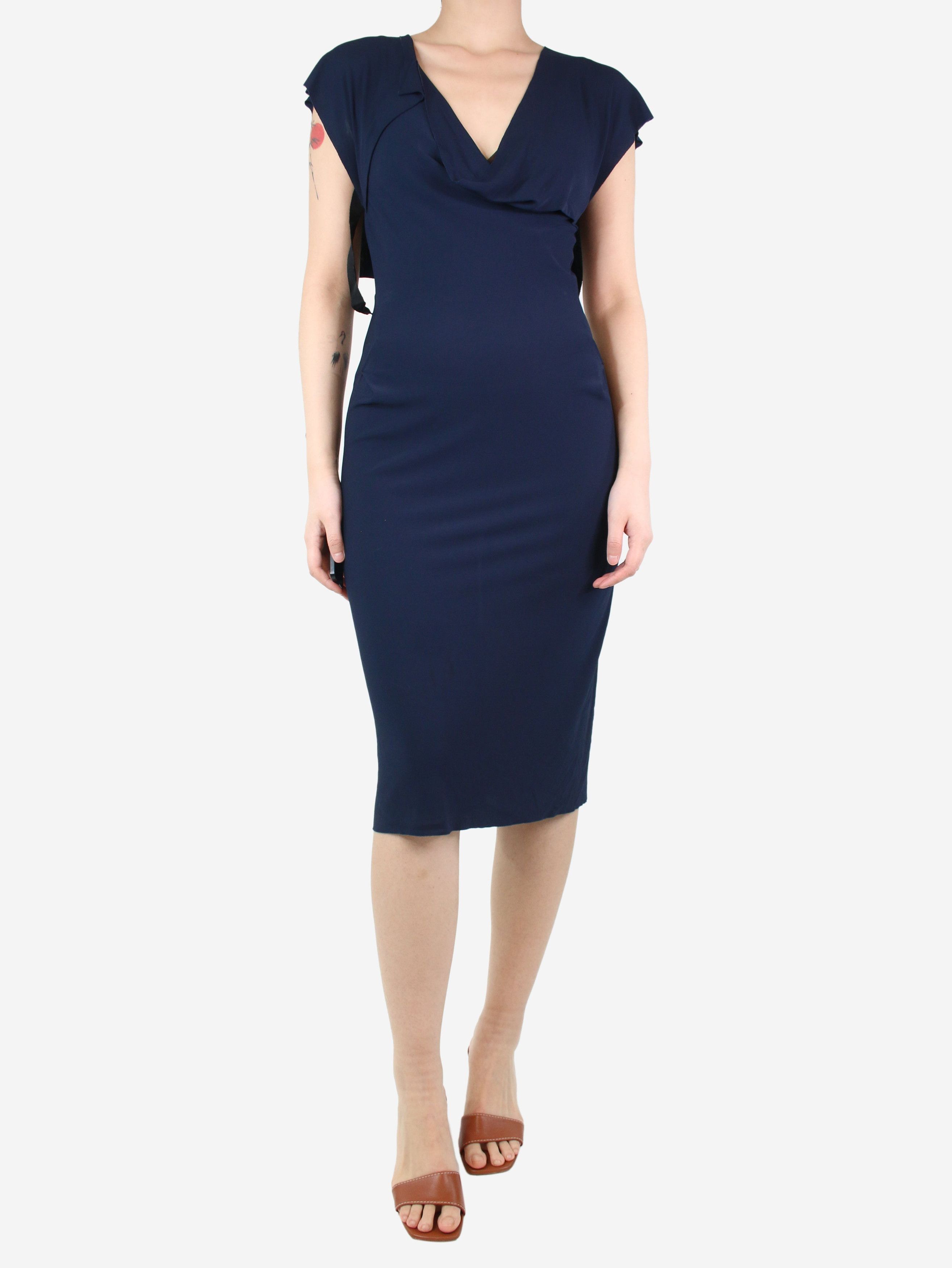 image of Roland Mouret Dark Blue Short-Sleeved Dress - Size Uk 10, Women's