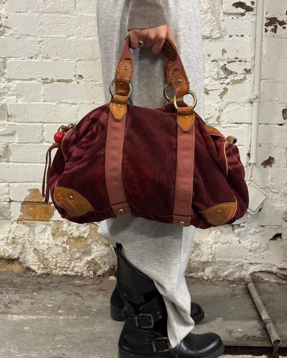 Marc Jacobs Marc Jacobs Burgundy Corduroy Leather Trim Red Handle Bag Size ONE SIZE - 2 Thumbnail