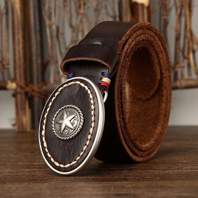 Leather Copper Buckle Leather Belt Size ONE SIZE - 1 Thumbnail