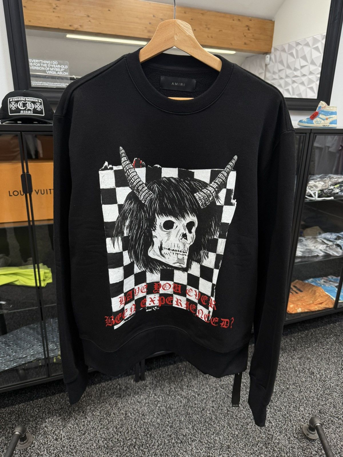 Amiri × Wes Lang Checker Skull Crewneck Sweatshirt Black Size US L / EU 52-54 / 3 - 1 Thumbnail