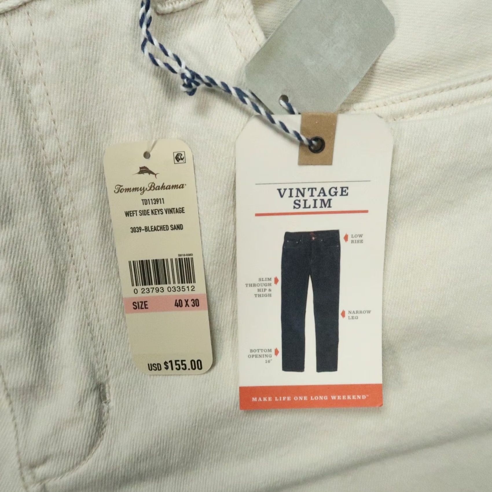 Tommy Bahama Tommy Bahama Jeans Men 40x30 Slim Straight 5-Pocket Denim Cotton Polyester Ivory Belt Loops 40 in Inseam 30 in Vintage? No Size US 40 / EU 56 - 3 Thumbnail