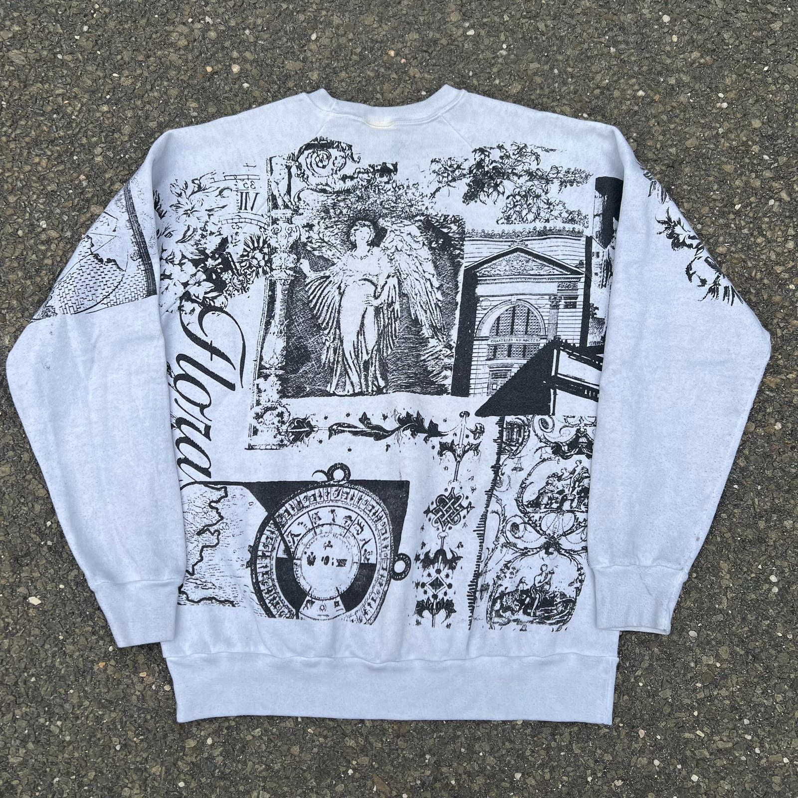 image of Vintage Art All Over Print Flora Crazy Crewneck Sweatshirt in White, Men's (Size XL)