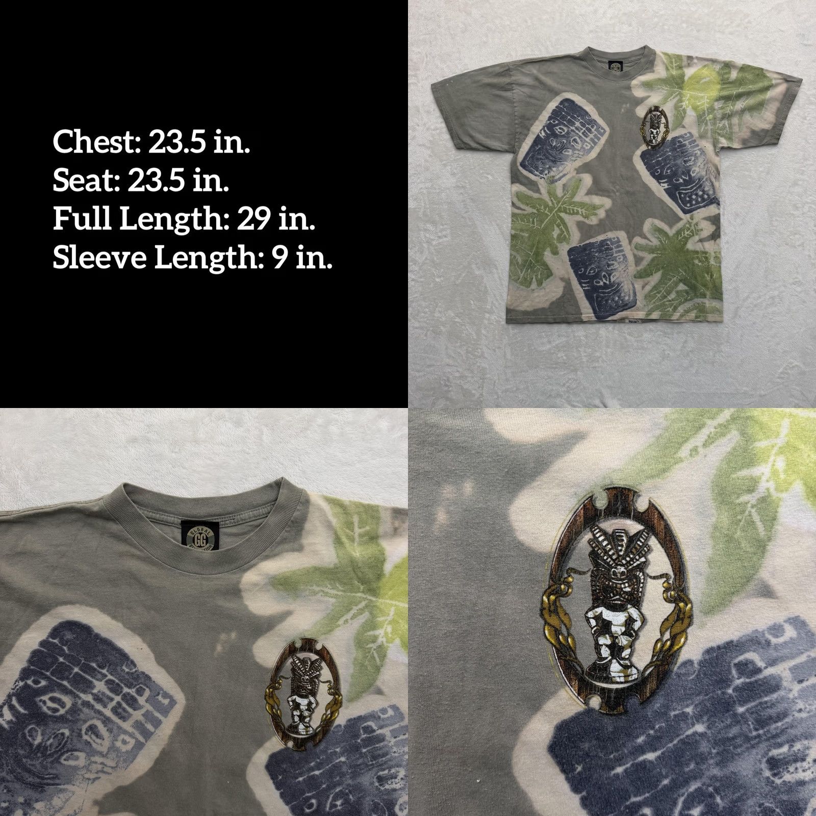 Vintage Global Generation Shirt Mens Large Gray Tiki Mask Palm All Over Graphic Tee Size US L / EU 52-54 / 3 - 8 Thumbnail
