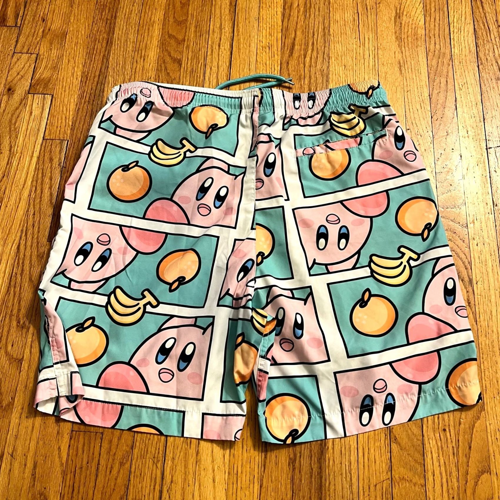 Vintage Kirby Swim Trunks Mens Medium All Over Print Board Shorts Pink Green Size US 31 - 2 Thumbnail