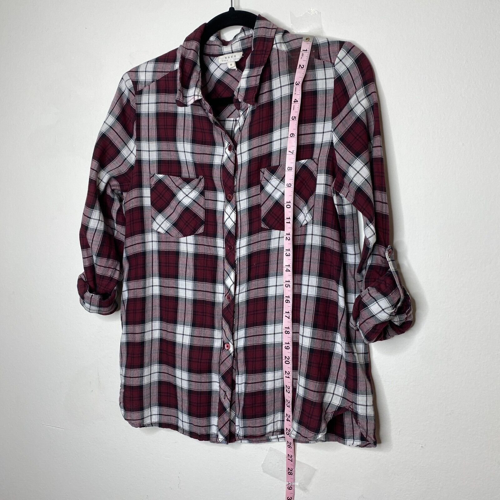 Joie Soft Joie Eggplant Plaid Pocket Roll Tab Shirt Button SM Size S / US 4 / IT 40 - 10 Thumbnail