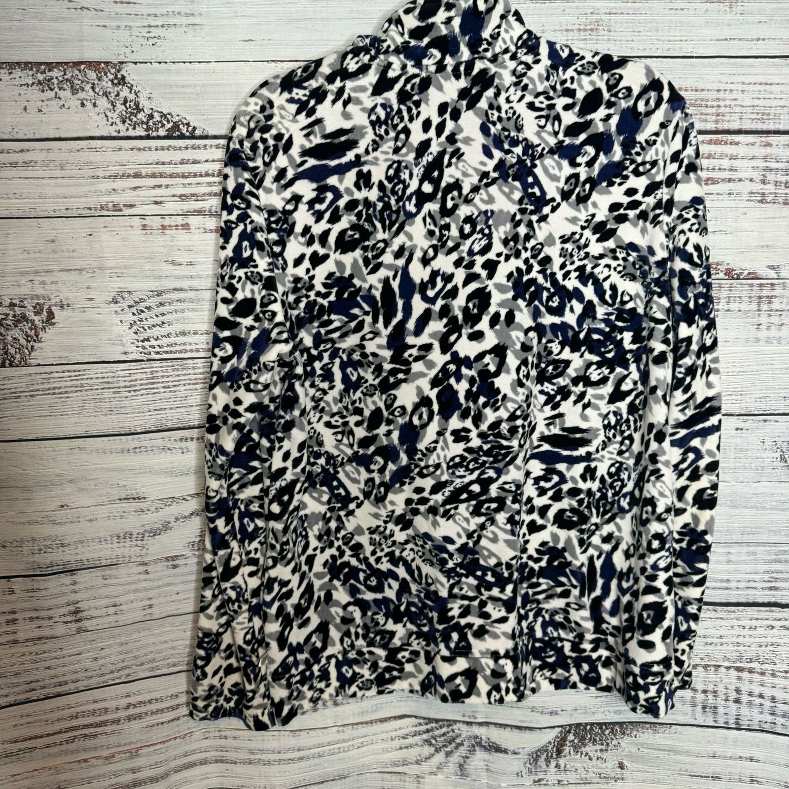 Chicos Chicos Leopard Print Fleece Full Jacket Black & Blue 2 US-Lg Size L / US 10 / IT 46 - 3 Thumbnail