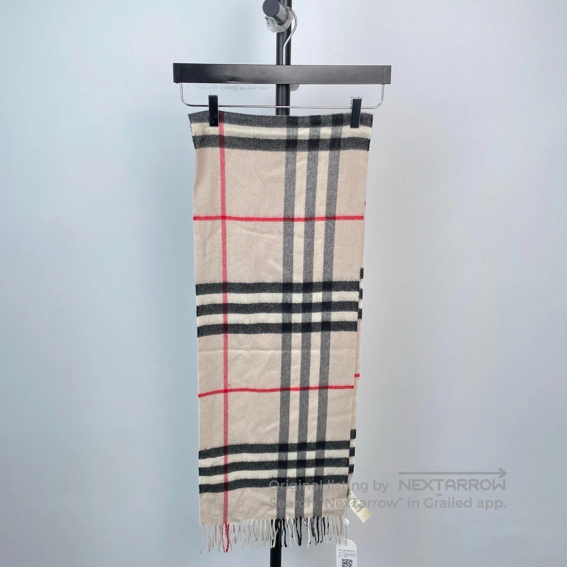 Burberry Burberry Beige Plaid Cashmere Fringe Scarf| Size ONE SIZE - 8 Thumbnail