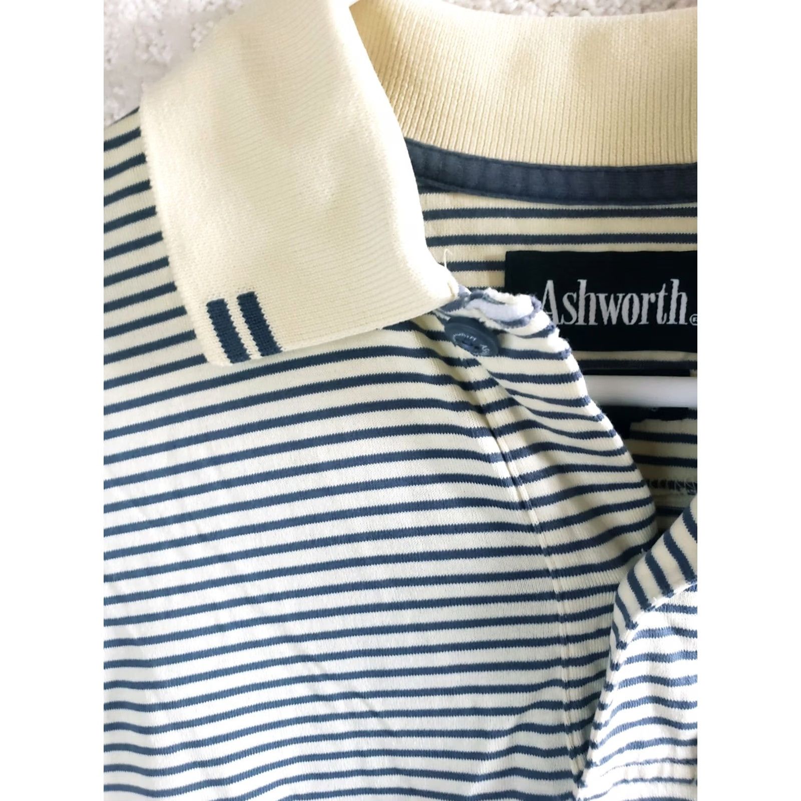 Vintage Ashworth Polo Shirt Blue Striped EZ-Tech M Adult Medium Regular Shirt Mens Polo Size US M / EU 48-50 / 2 - 6 Thumbnail