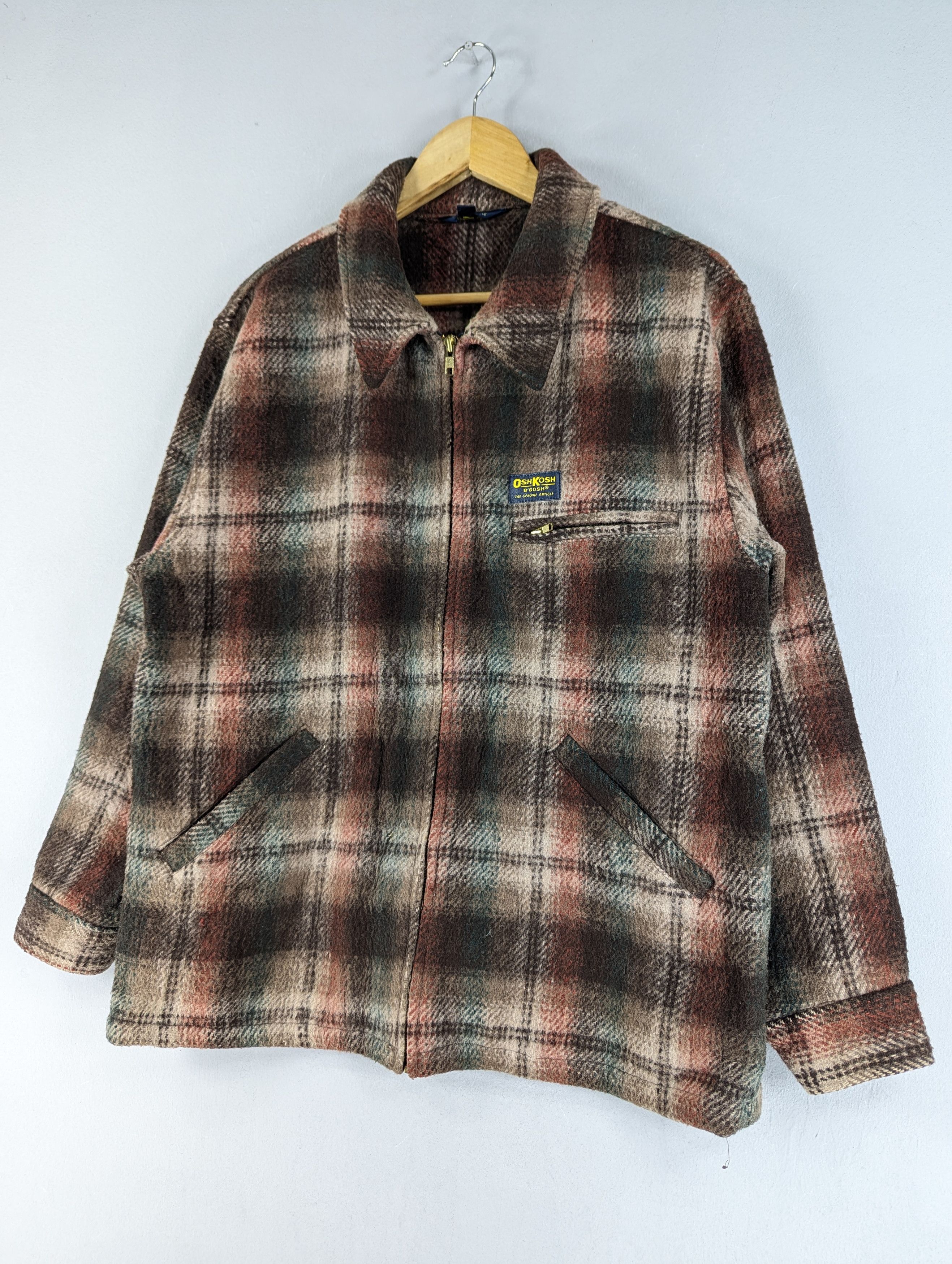 Vintage 90s Oshkosh B'gosh Checkered Tartan Wool Jacket, Men's (Size M) — image 2 of 6