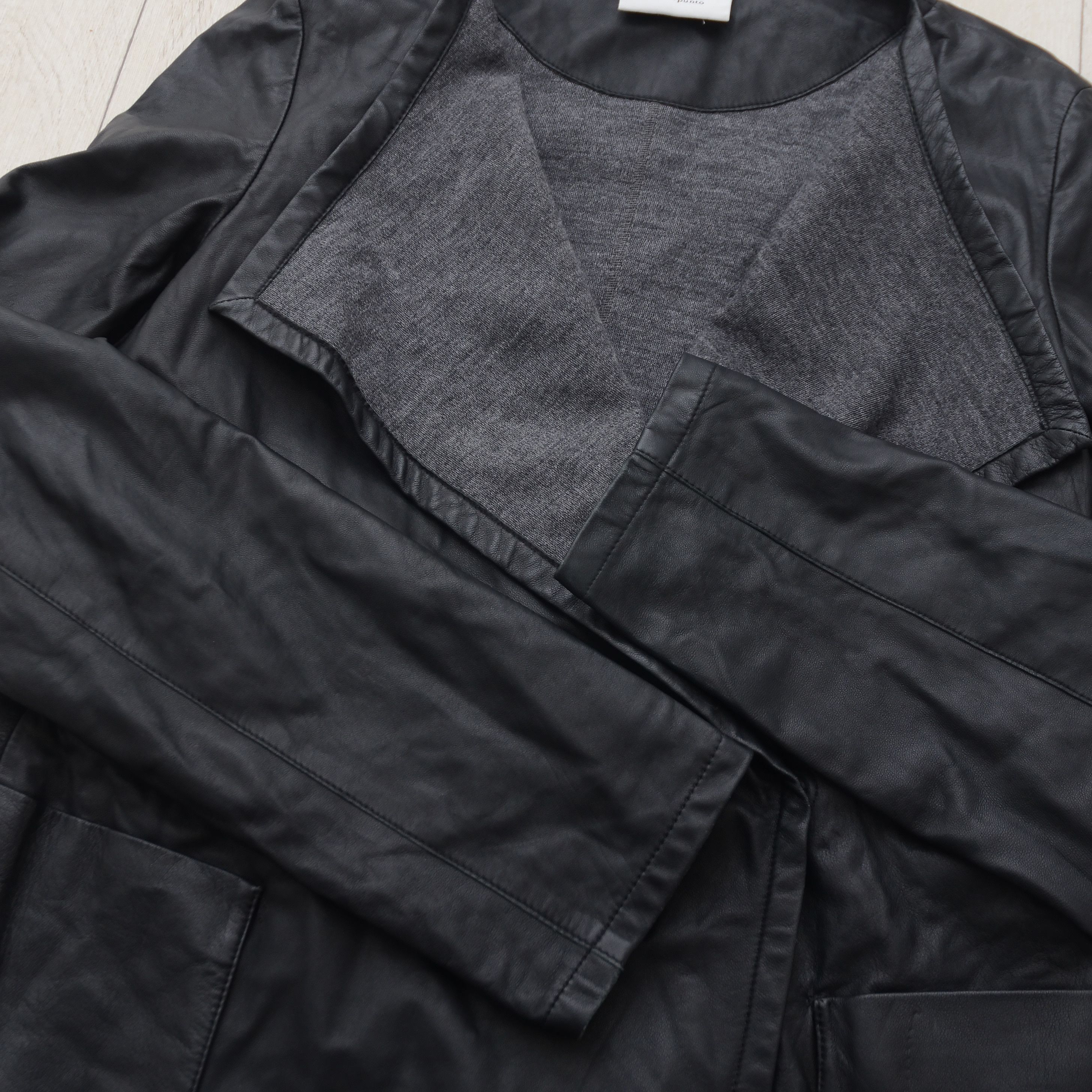 Akris AKRIS Punto Black Leather Jacket 100% Lamb Nappa Wool Lining Size S / US 4 / IT 40 - 8 Thumbnail