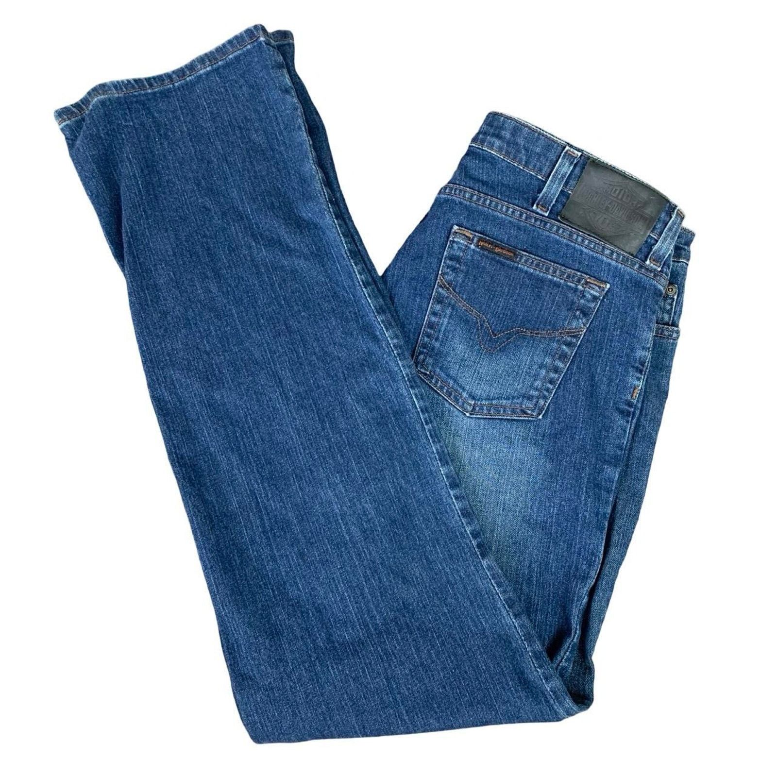 Harley Davidson × Vintage Harley Davidson Y2K Embroidered Bikercore Blue Jeans Size 36" / US 14 / IT 50 - 2 Thumbnail