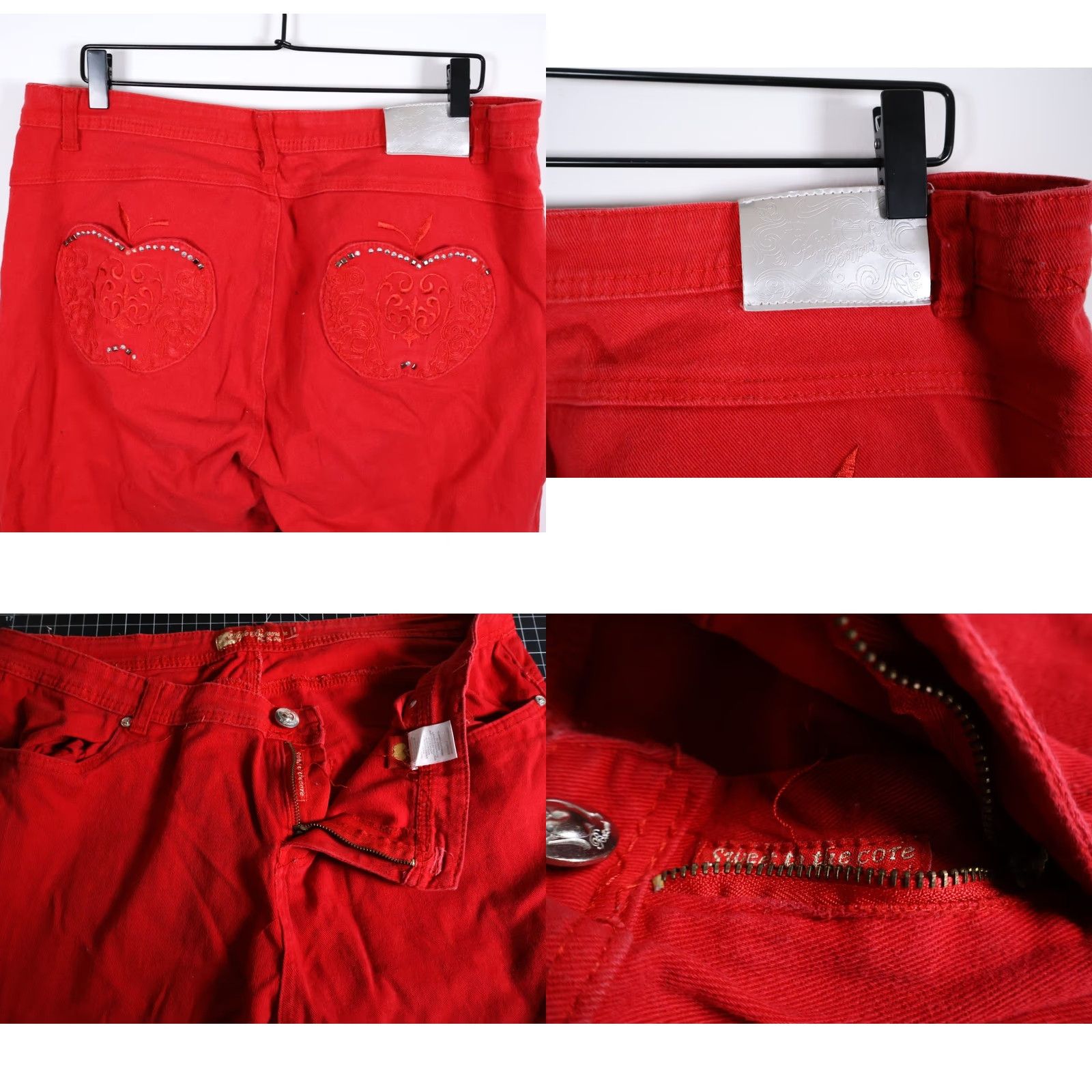 Vintage VINTAGE Apple Bottoms Jeans Women's 14 (38 x 29) Red Embellished Rhinestones Stretch Denim Size 36" / US 14 / IT 50 - 10 Thumbnail