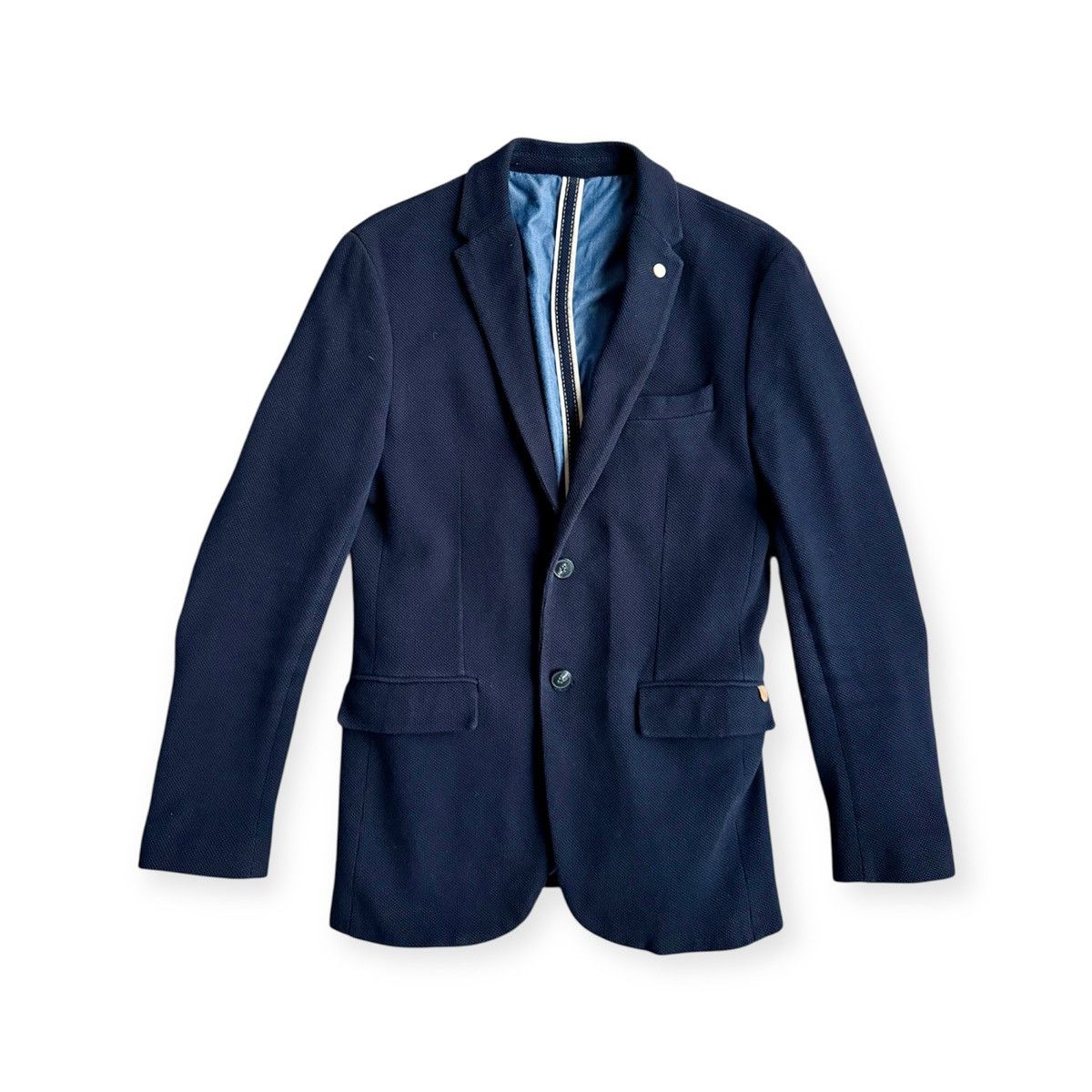 Zara Zara Man Navy Blue Textured Slim Fit Blazer - Size M Size 36R - 1 Thumbnail