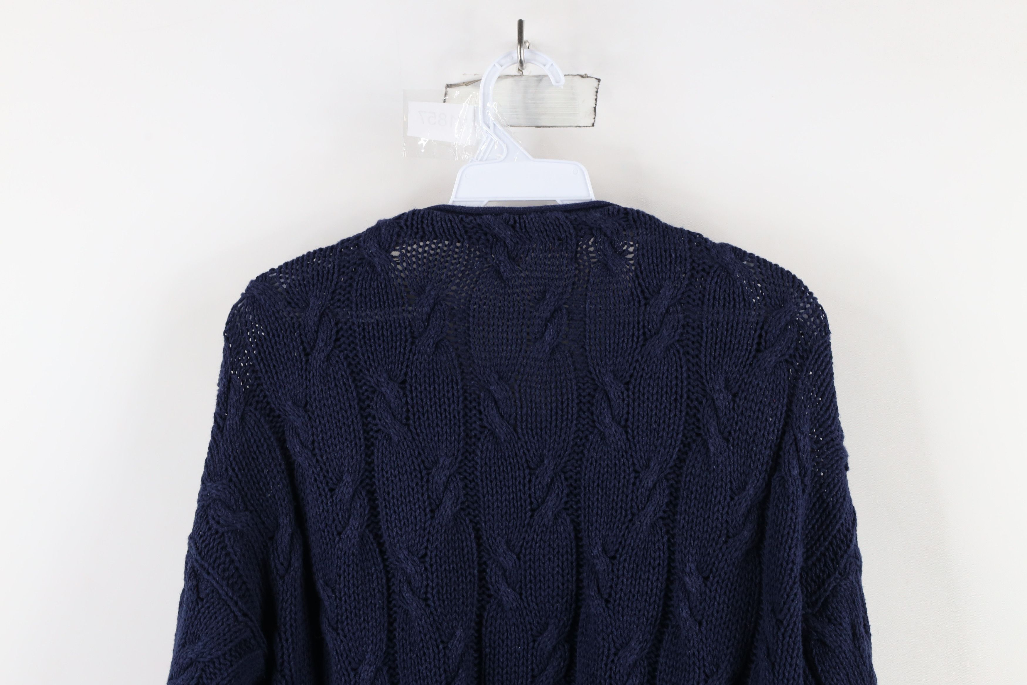 Vintage Vintage 90s Streetwear Cable Knit Henley Sweater Navy Blue Size S / US 4 / IT 40 - 7 Thumbnail