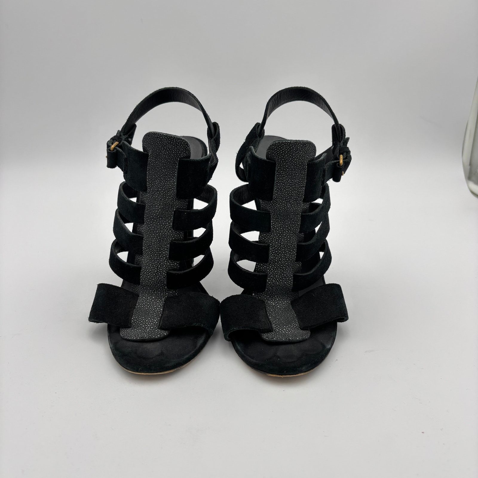 Balenciaga Balenciaga Paris Black Suede Shagreen Strappy Heels EU 40 Size US 10 / IT 40 - 2 Thumbnail