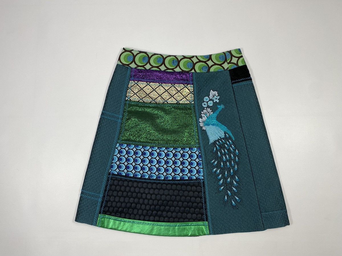 Desigual LASTDROP🔥 Desigual Galactic Tour Y2K Patchwork Peacock Skirt Size 28" / US 6 / IT 42 - 13 Thumbnail