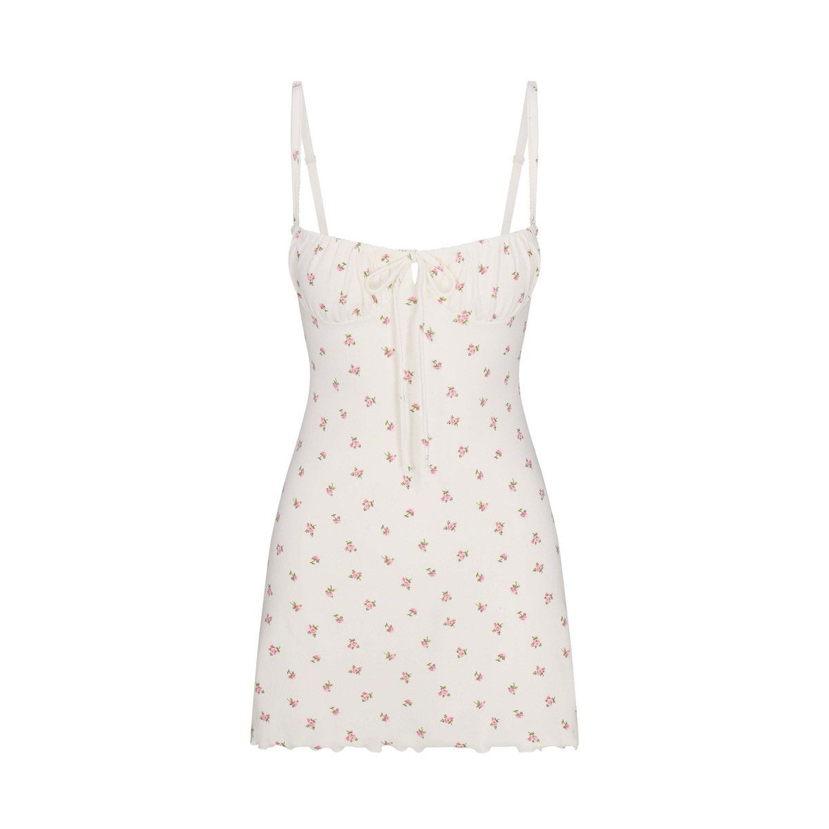 SKIMS SKIMS LOGO POINTELLE MINI DRESS | MARBLE PINK ROSEBUD PRINT | Grailed
