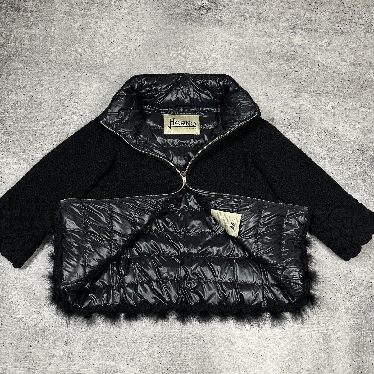 Designer × Herno HERNO Knitted Wool Down Jacket Feathers The Cuff Black Size M / US 6-8 / IT 42-44 - 16 Thumbnail