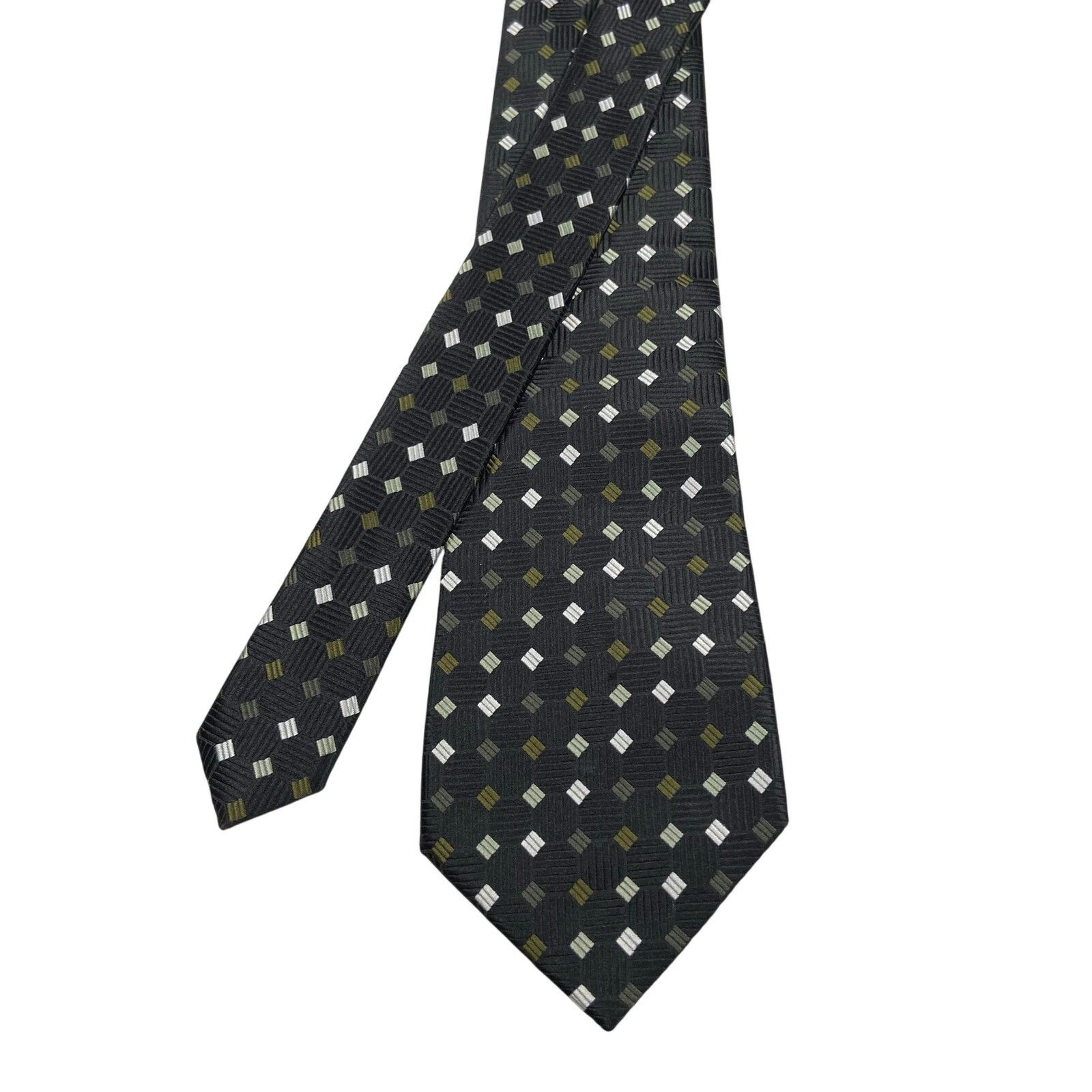Van Heusen Van Heusen Men's Tie Black Green Geometric Classic Handmade Size ONE SIZE - 1 Thumbnail