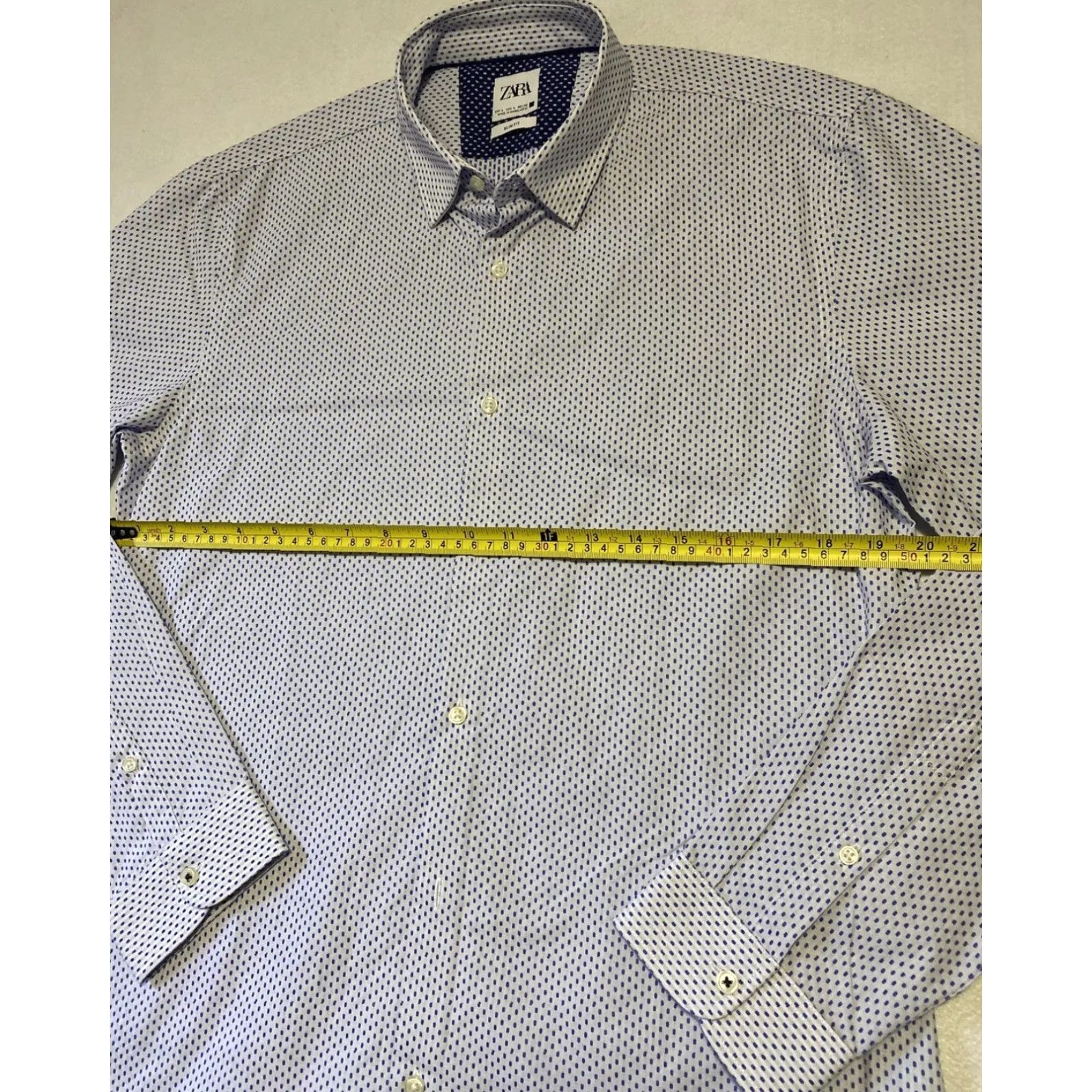 Zara Zara Man Button Shirt Men L White Blue Slim Fit Long Sleeve Button-Down Collar Dress Shirt Size US L / EU 52-54 / 3 - 5 Thumbnail