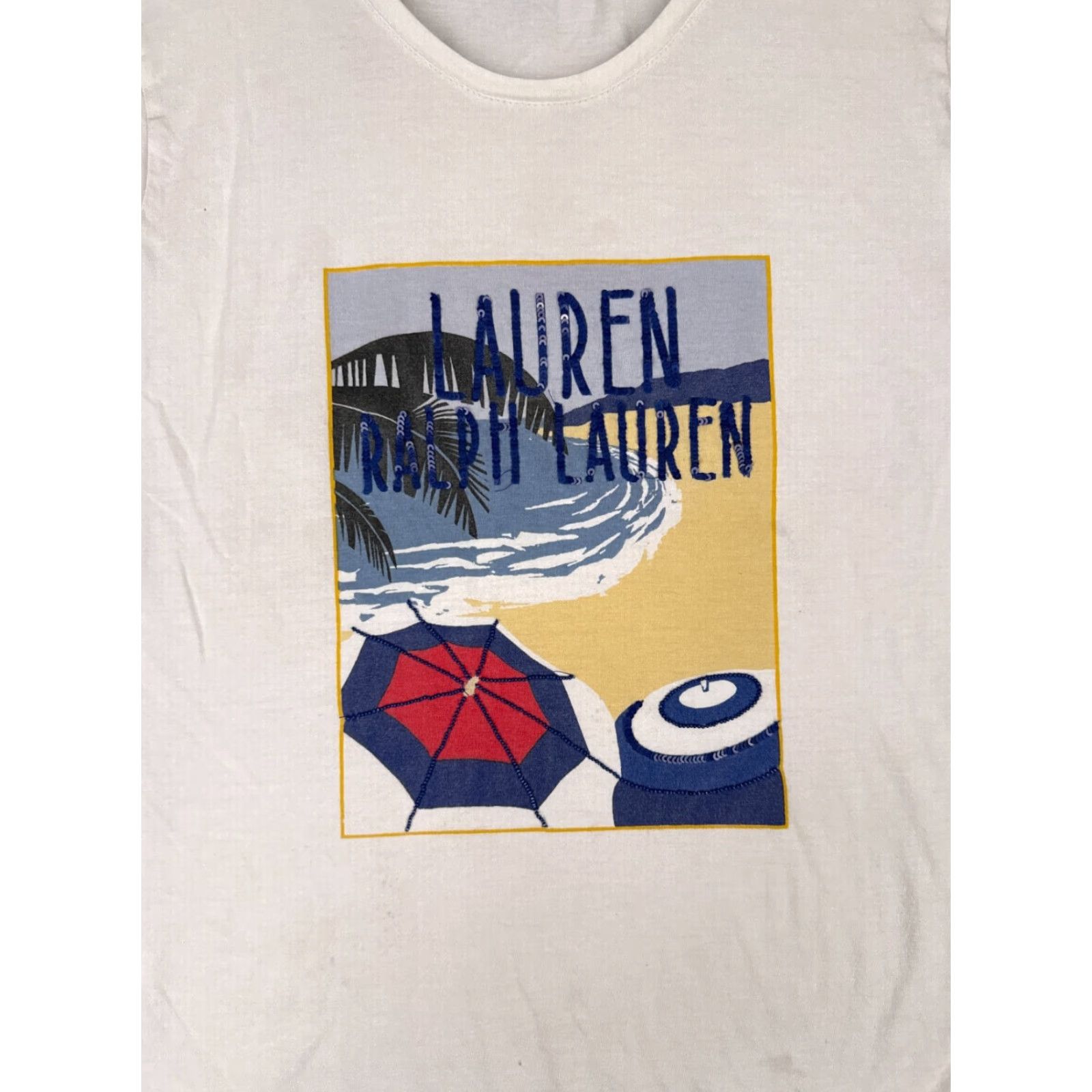 Ralph Lauren VINTAGE Lauren Ralph Lauren Shirt Women Large White Sequin Logo Short Sleeve Casual Beach 90s Size L / US 10 / IT 46 - 6 Thumbnail