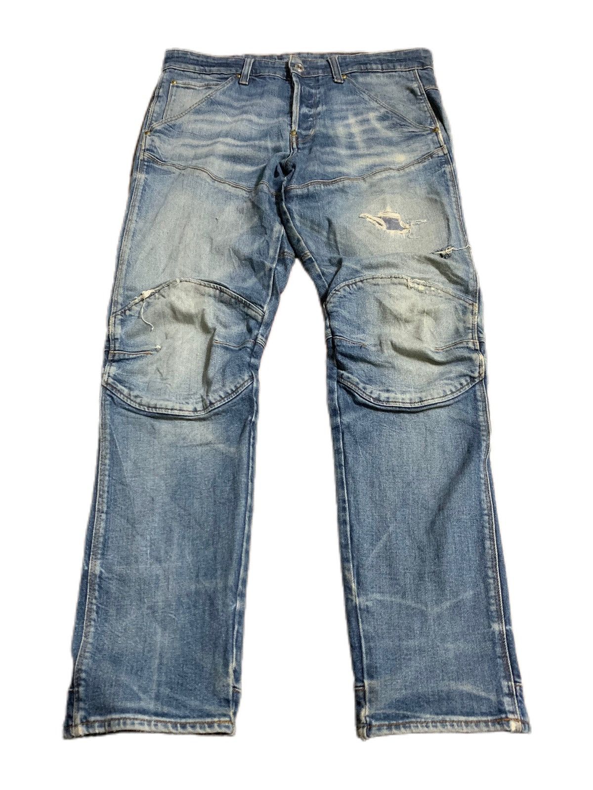image of Avant Garde x Gstar Crazy Double Knee Gstar Raw 562G 3D Tappered Distressed in Denim (Size 32)