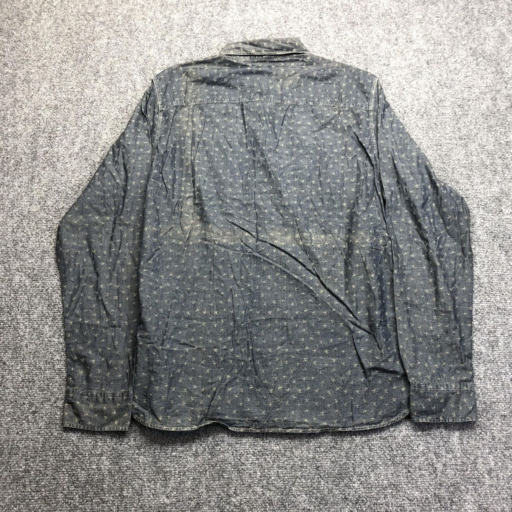 Allsaints AllSaints Shirt Mens Medium Blue Chambray Long Sleeve Button Up Embroidered Size US M / EU 48-50 / 2 - 7 Thumbnail