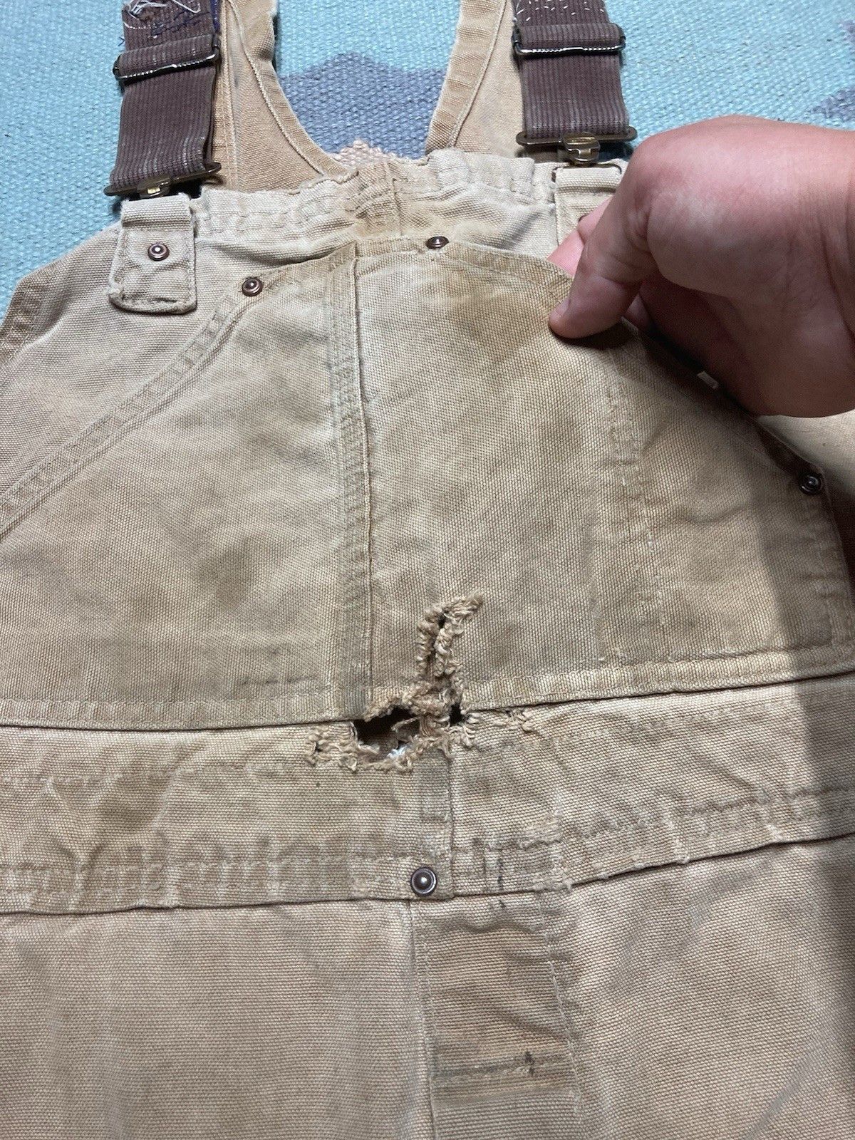 Vintage 1960s 70s carhartt overalls double knee canvas Big C 40x27 Size US 40 / EU 56 - 9 Thumbnail