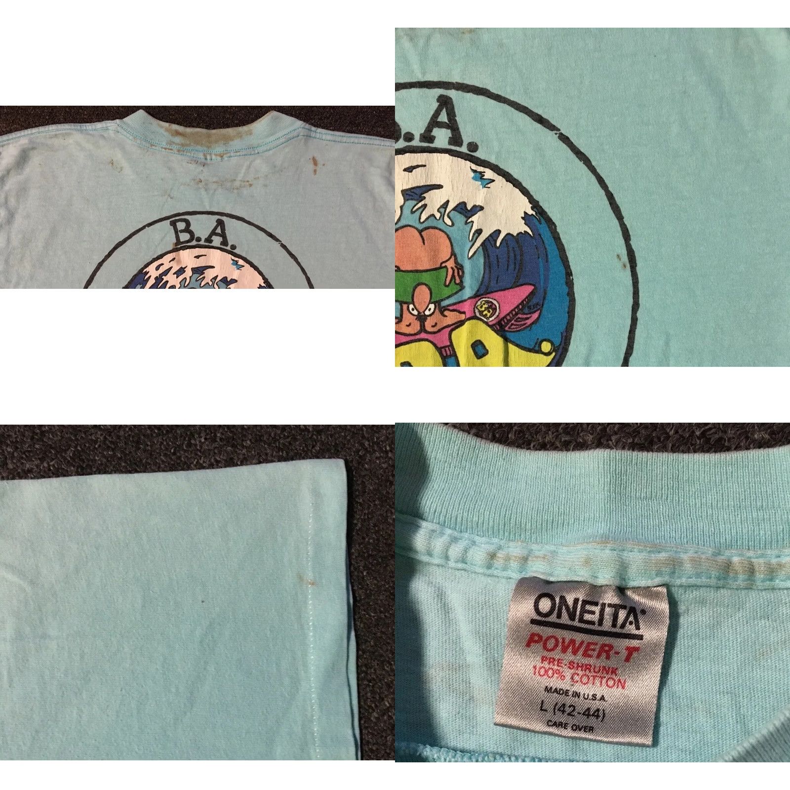 Quiksilver VINTAGE BA Surf Stuff Faded Distress Shirt S Small Blue Graphic Tee Mens 80s Grunge Ocean Pacific Surfing Beach Hawaii USA Size US S / EU 44-46 / 1 - 10 Thumbnail