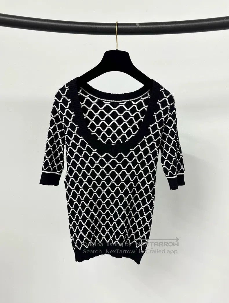 Chanel Chanel Black and white diamond plaid knitted short sleeves Size XXS / US 00 / IT 34 - 2 Thumbnail