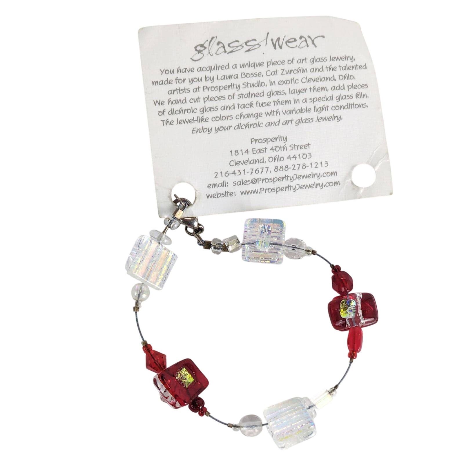 Handmade Prosperity Studio Dichroic White Red Art Glass Bead Bracelet Size ONE SIZE - 1 Thumbnail