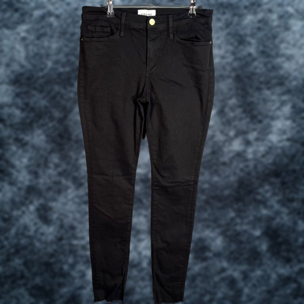 Frame VINTAGE FRAME Womens Skinny Black Denim Jeans Distressed Split Hem Size 28 Cotton Blend Denim 31.5 Inseam Womens Shoes? Size 28" / US 6 / IT 42 - 1 Thumbnail