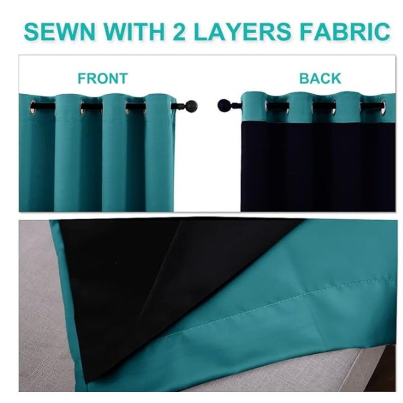 The Unbranded Brand 1 Pair Peacock Teal Blackout, Thermal Insulated (70"x 63") Size ONE SIZE - 3 Thumbnail