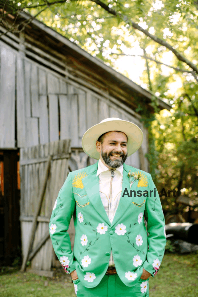 Designer Men 2Pc Floral Embroidered Western Wedding Outfits Size 44L - 3 Thumbnail