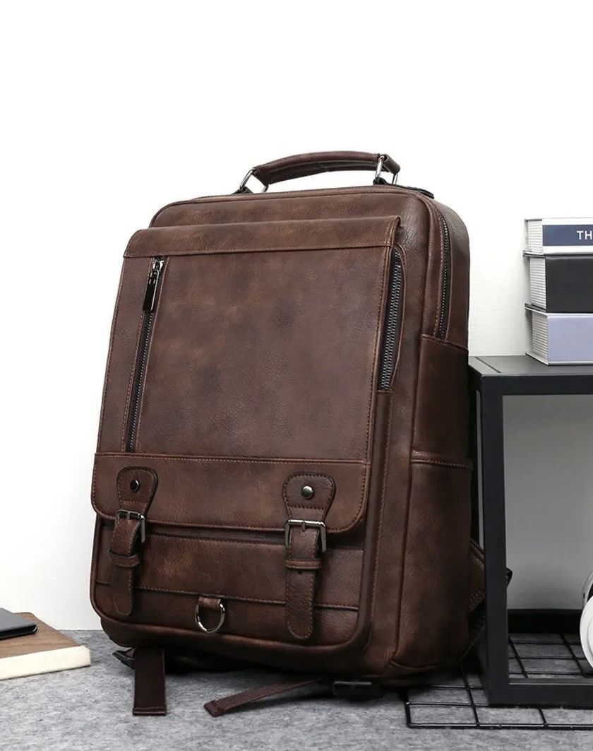Vintage Capacity PU Leather Large Backpack Bag Size ONE SIZE - 3 Thumbnail