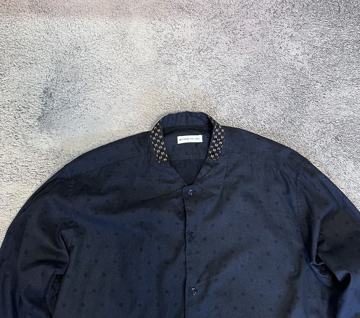 Etro Etro Polka Dot Shirt Band Collar Dark Blue Italy Size M Mens Size US XXL / EU 58 / 5 - 6 Thumbnail