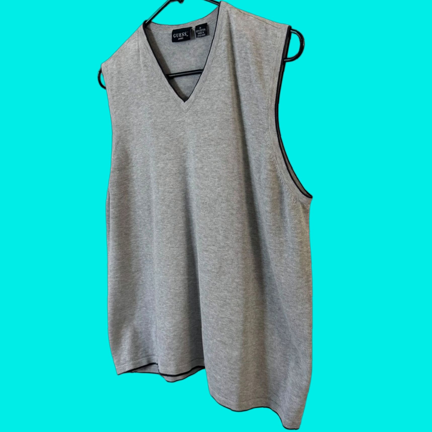 Guess VINTAGE Guess V-Neck Sweater Vest Gray Men's M Fine Gauge Knit 100% Cotton Vest Size US M / EU 48-50 / 2 - 1 Thumbnail