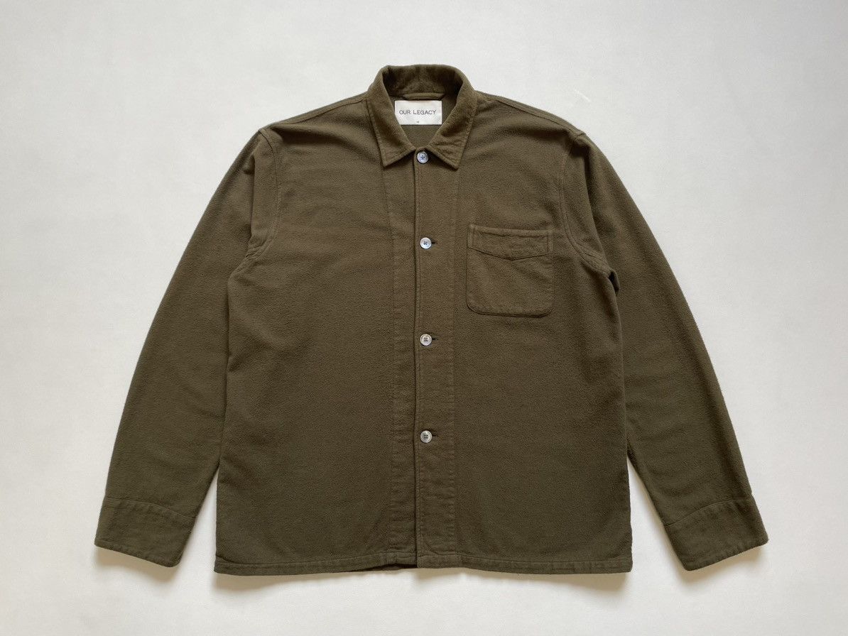 Our Legacy Pilled Olive Cotton Flannel Box Shirt Size US M / EU 48-50 / 2 - 14 Thumbnail
