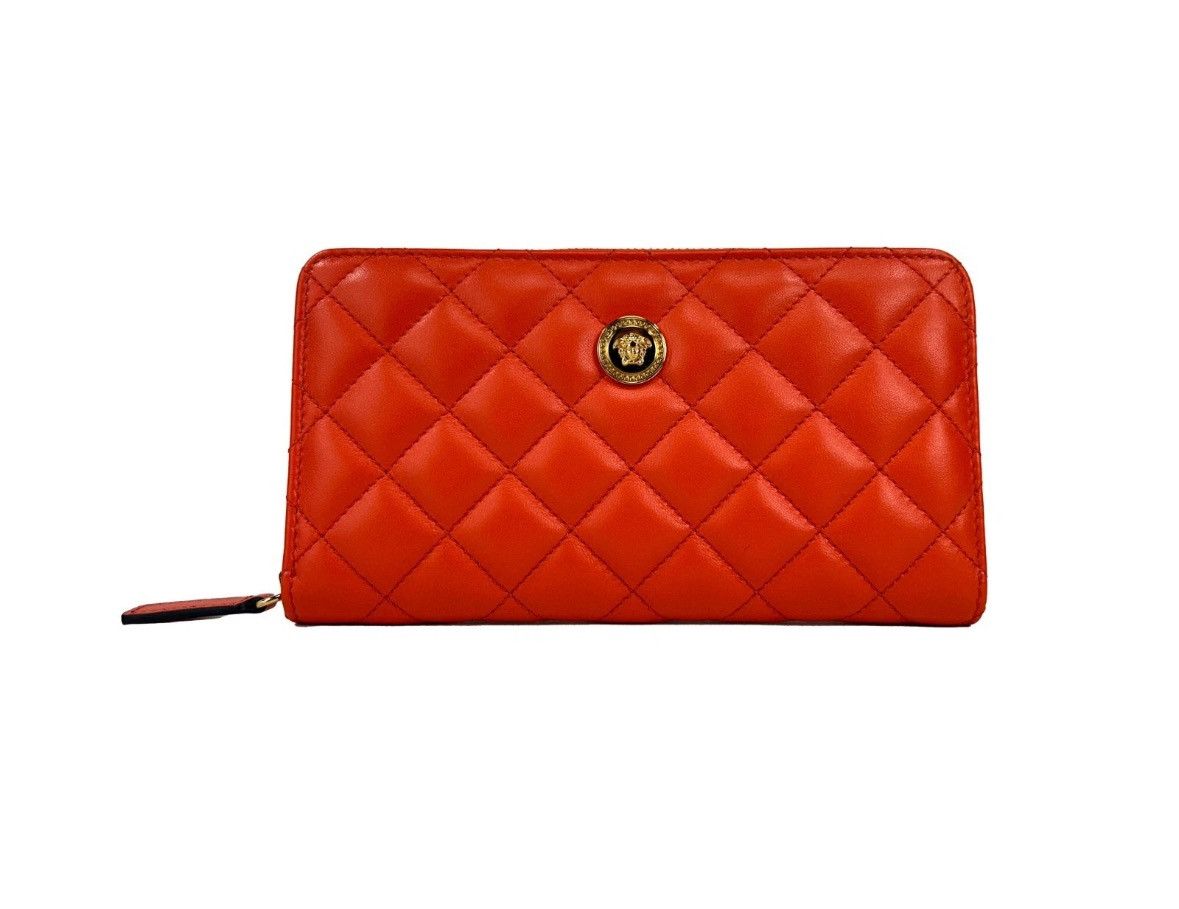 Versace Quilted Leather Continental Wallet Coral Orange
