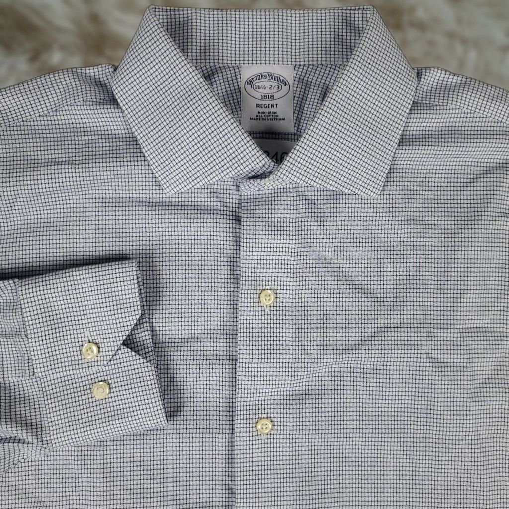 Brooks Brothers VINTAGE Brooks Brothers Dress Shirt Men 16.5 Blue Check Cotton Long Sleeve Business Casual Formal Size 42R - 1 Thumbnail
