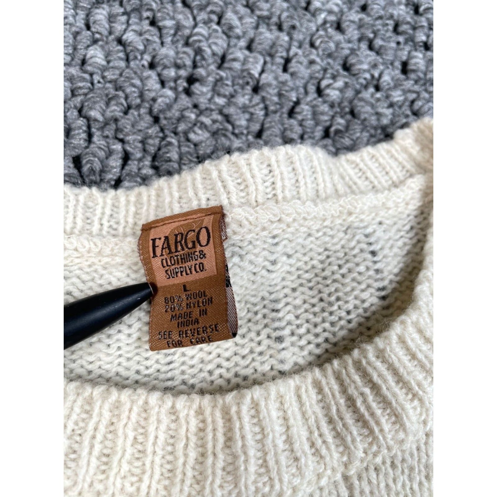 Pinko VINTAGE Fargo Sweater Women Large Ivory Striped Knit Lightweight Wool-Blend Pullover Crew Neck Womens Size L / US 10 / IT 46 - 3 Thumbnail