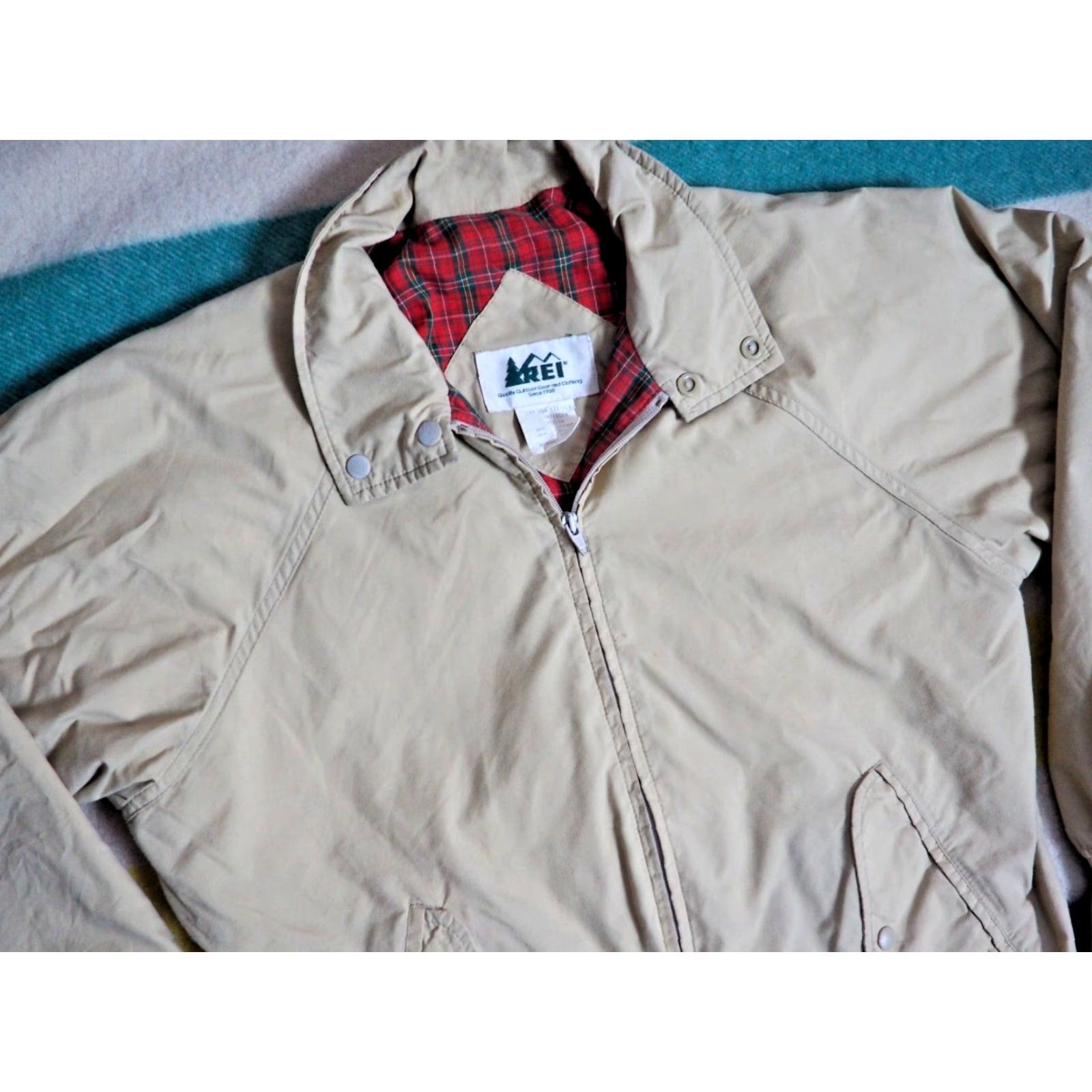 Vintage VTG 80s REI GTX Goretex Beige Plaid Lined Nylon Outdoor Bomber Jacket Mens M Size US M / EU 48-50 / 2 - 3 Thumbnail