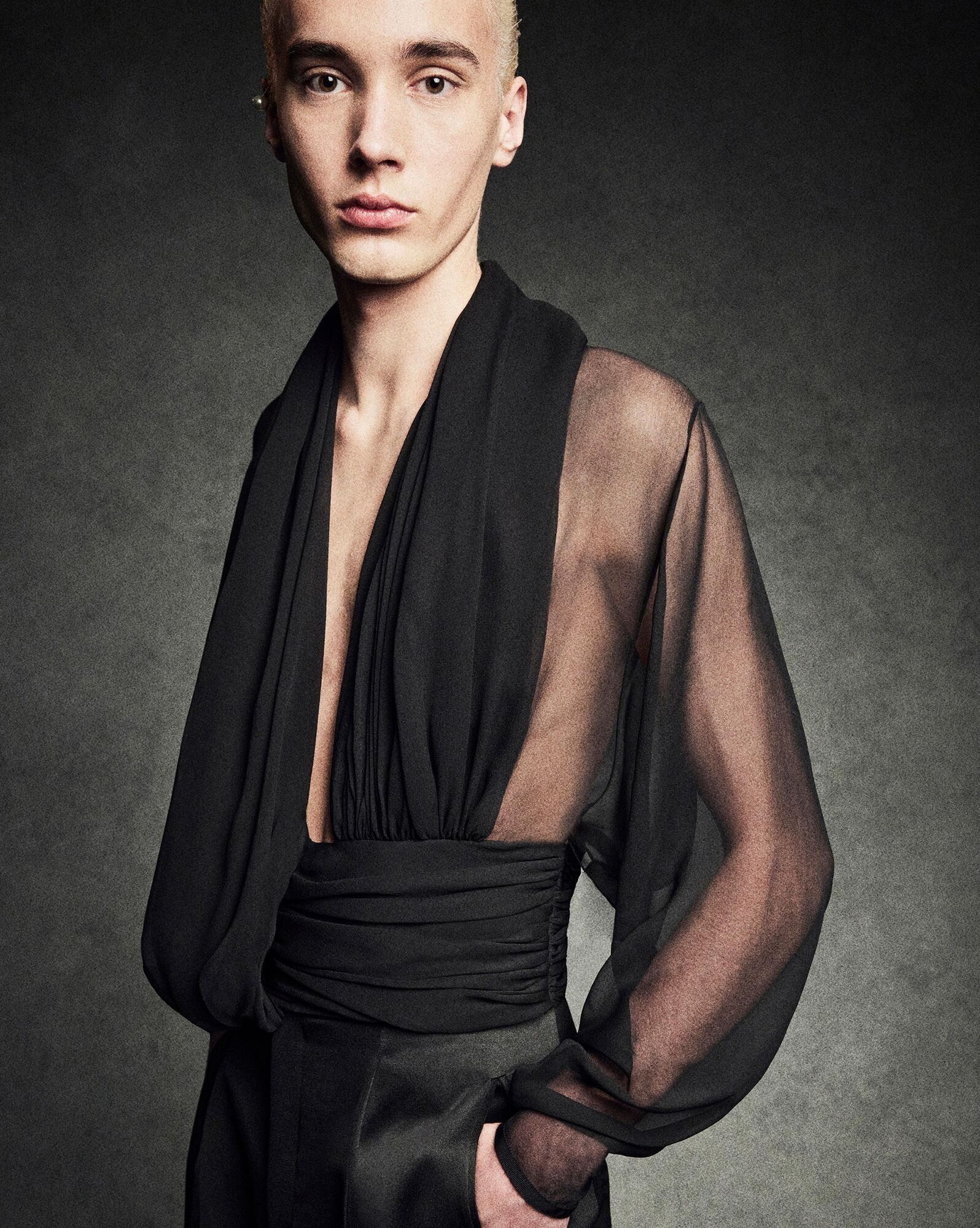 Saint Laurent Paris o1bcso1str1124 Draped Blouse In Silk in Black