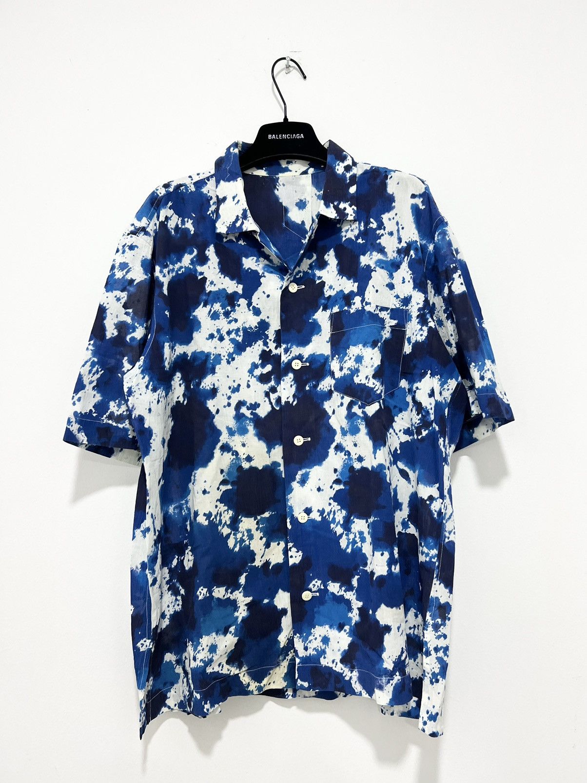 image of Ss2005 Issey Miyake Wrinkle Pleats Tie Dye Shirt in Blue/White, Men's (Size Medium)