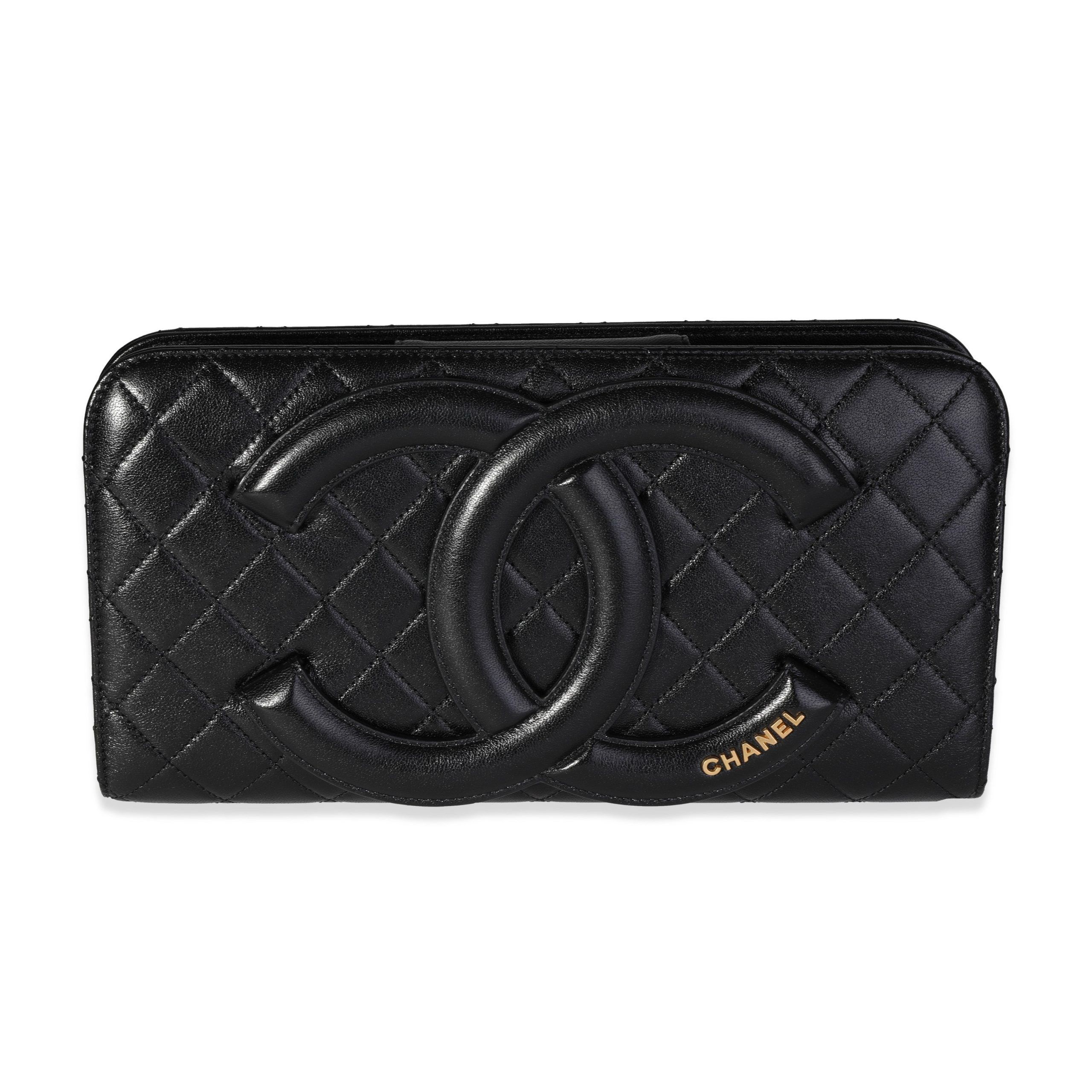 image of Chanel Black Quilted Chèvre Coco Midnight Clutch, Women's