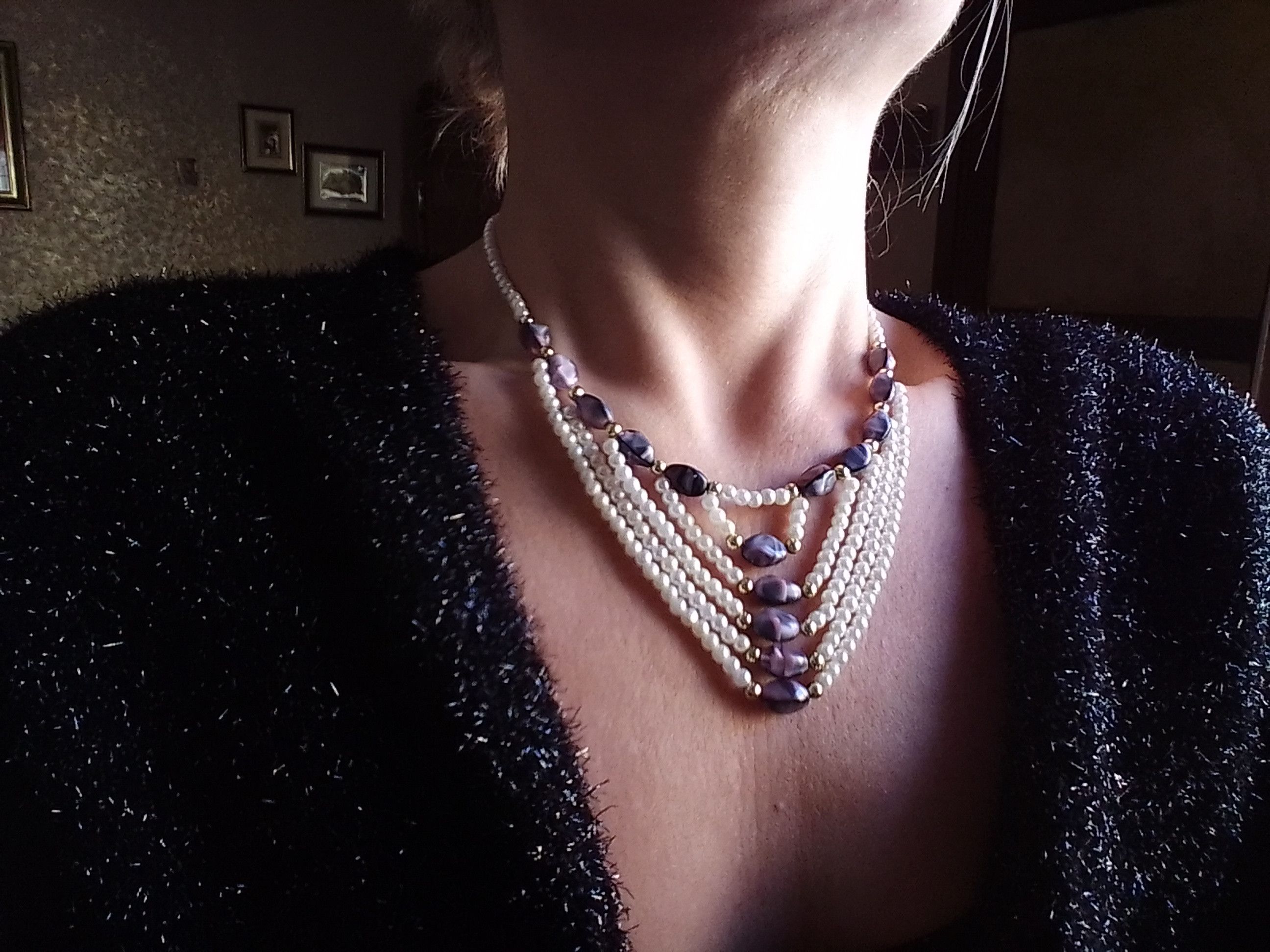 Handmade Necklace Pearls Tumbled Purple Amethyst Multithread Size ONE SIZE - 3 Thumbnail
